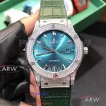 Perfect Replica ZY Factory Hublot Classic Fusion Ice Blue Satin Face Diamond Bezel 42mm Watch
